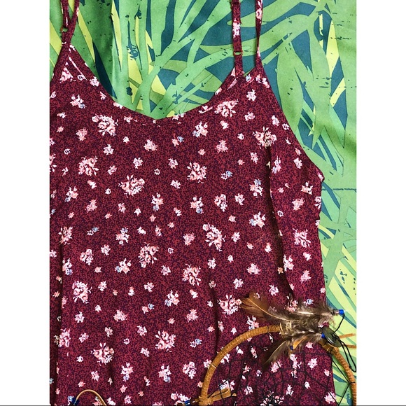 Floral Loose Tank Top Blouse Burgundy Small - Picture 2 of 7